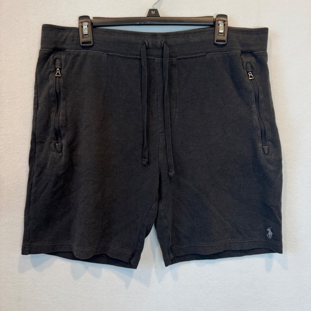 Polo Ralph Lauren Mens Black Fleece Sweat Shorts XL Zip Pockets Pony Logo